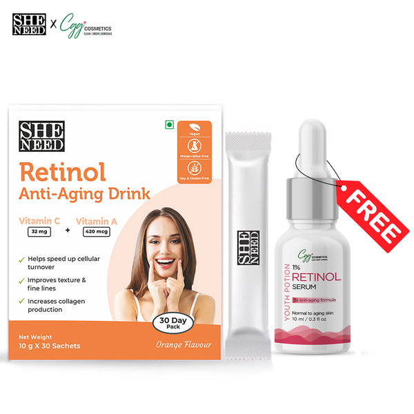 Sheneed Retinol activated anti-aging drink (10gx30 Sachets) & GET FREE CGG 1% Retinol serum-10ml