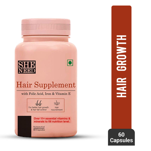 SheNeed Hair Supplement With 11+Nutrients, Vit-B9 & Vit-E for Hair Texture & Hair Fall Control AND GET FREE CGG Lavender oil for hair Quality -15ml