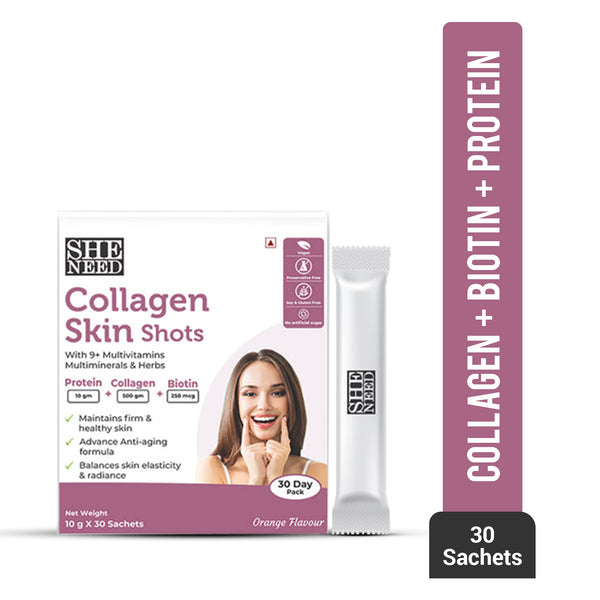 SheNeed Collagen Skin Shot Protein, Collagen & Biotin - 10g x 30 Sachets