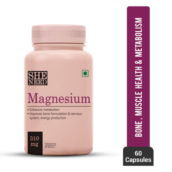 SheNeed Magnesium Supplement For Men and Women 310 Mg Sports Recovery Bone Muscle Health Energy 7 Metabolism Veg Capsules, 60 count